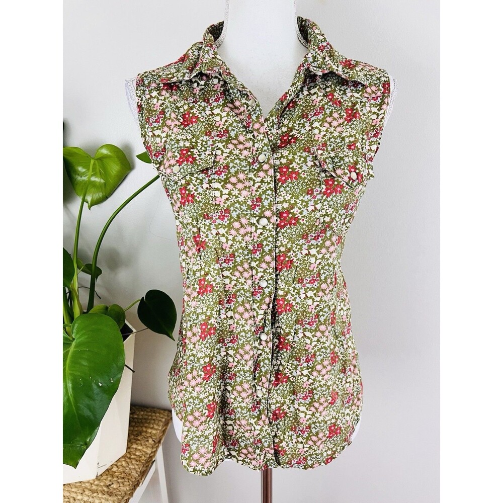 Wrangler Wrancher Green Floral Super Soft Lightweight 100% Cotton Blouse Large